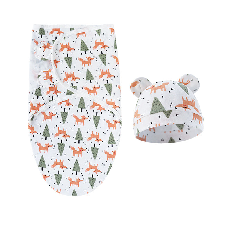 Pure Cotton Baby Swaddle Cocoon – Anti-Startle Newborn Sleep Wrap with Matching Hat