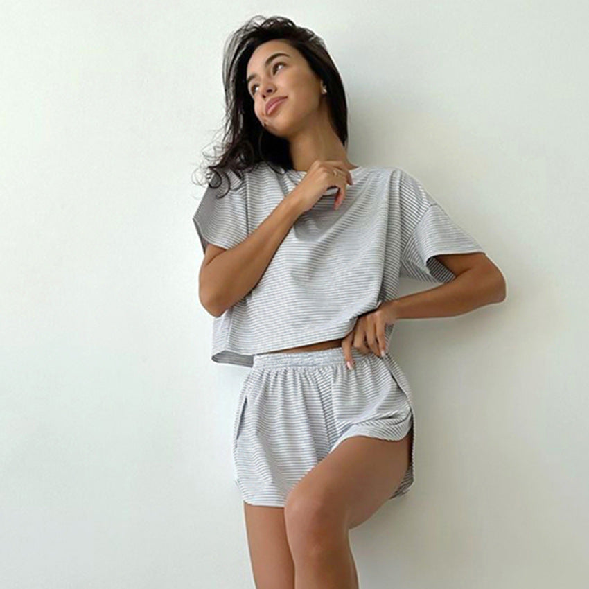 Women’s Striped Pajama Set – Short Sleeve Top & Shorts Lounge Sleepwear