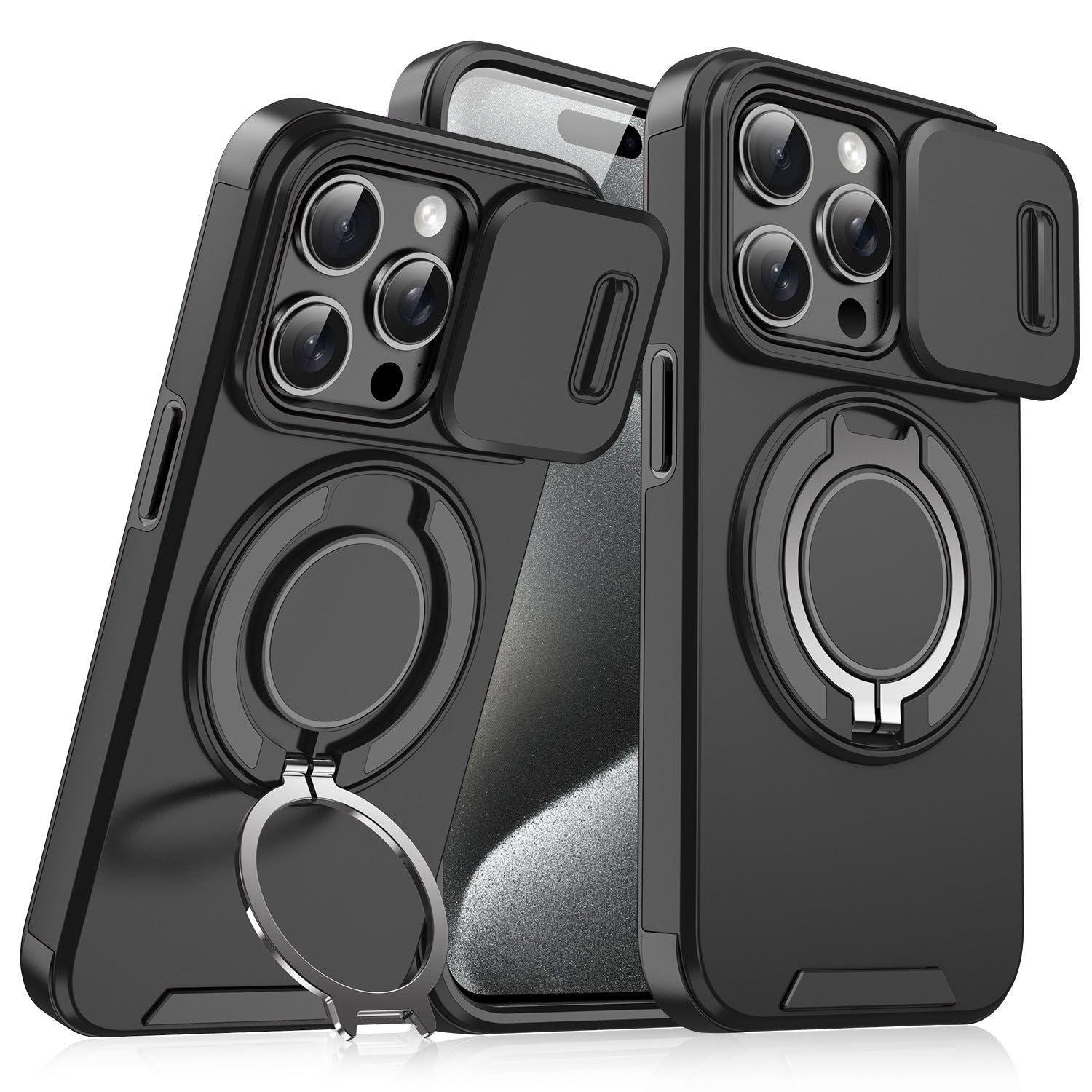 Magnetic Phone Case with Sliding Window Stand – Protective Cover for iPhone