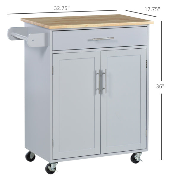 Rolling Kitchen Island Cart with Storage Drawer &amp; Adjustable Shelves – Gray