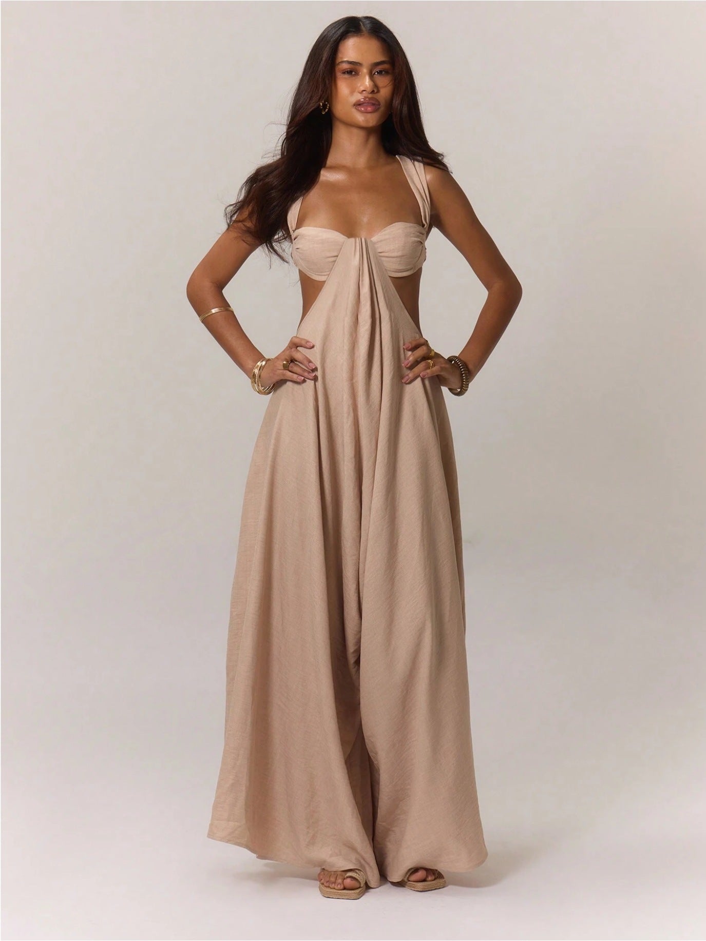 High-Waist Lace-Up Jumpsuit – Ice Silk Sleeveless Wide-Leg Romper