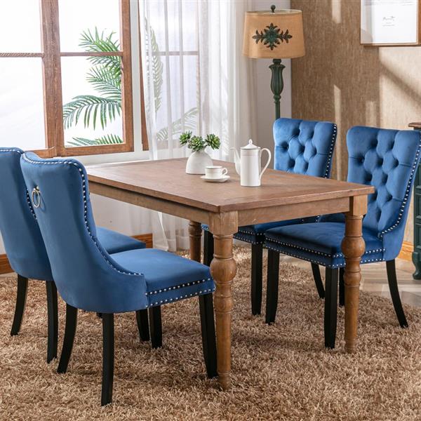 Velvet High Back Dining Chair Set with Nailhead Trim & Solid Wood Legs