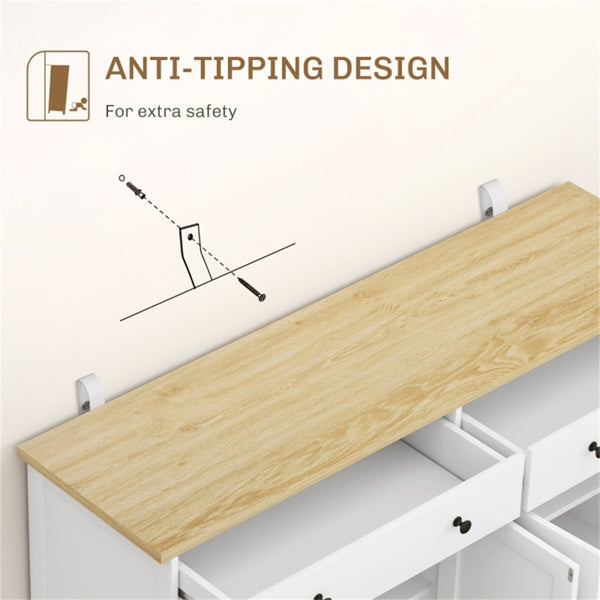 Modern Oak & White Kitchen Sideboard – Storage Cabinet with Drawers & Adjustable Shelves