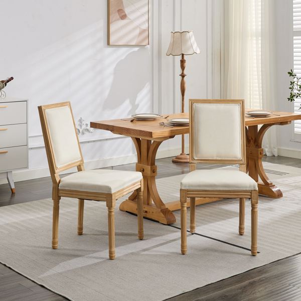 French Country Linen Dining Chair with Rattan Back – Solid Wood Frame