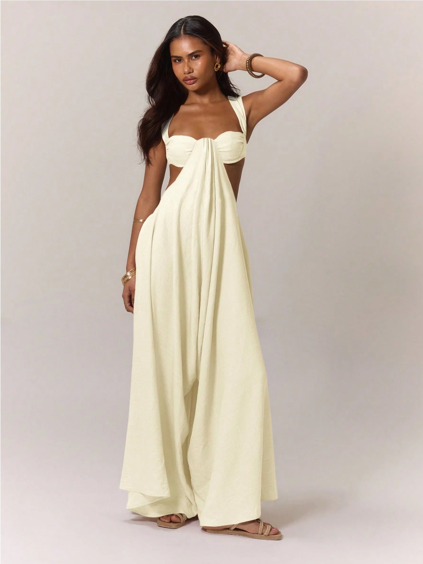 High-Waist Lace-Up Jumpsuit – Ice Silk Sleeveless Wide-Leg Romper