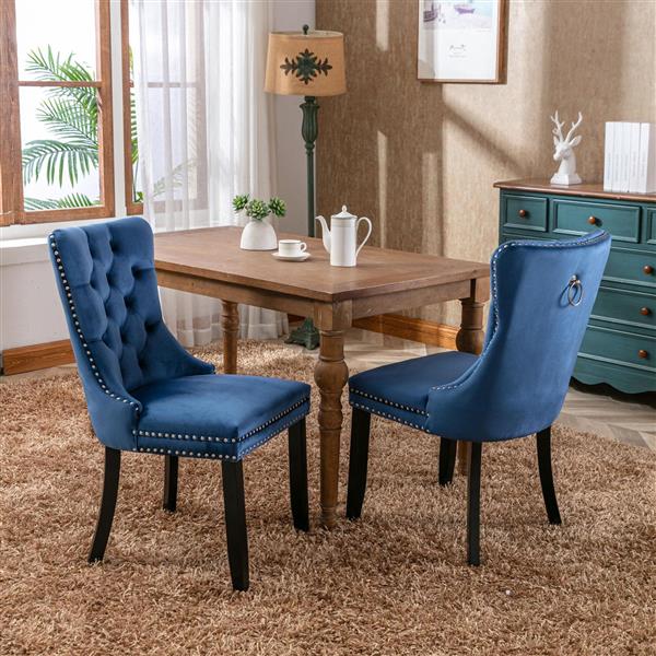 Velvet High Back Dining Chair Set with Nailhead Trim & Solid Wood Legs