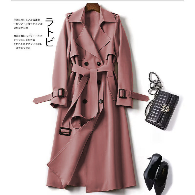 Slim Fit Double-Breasted Trench Coat – Long Lapel Classic Overcoat
