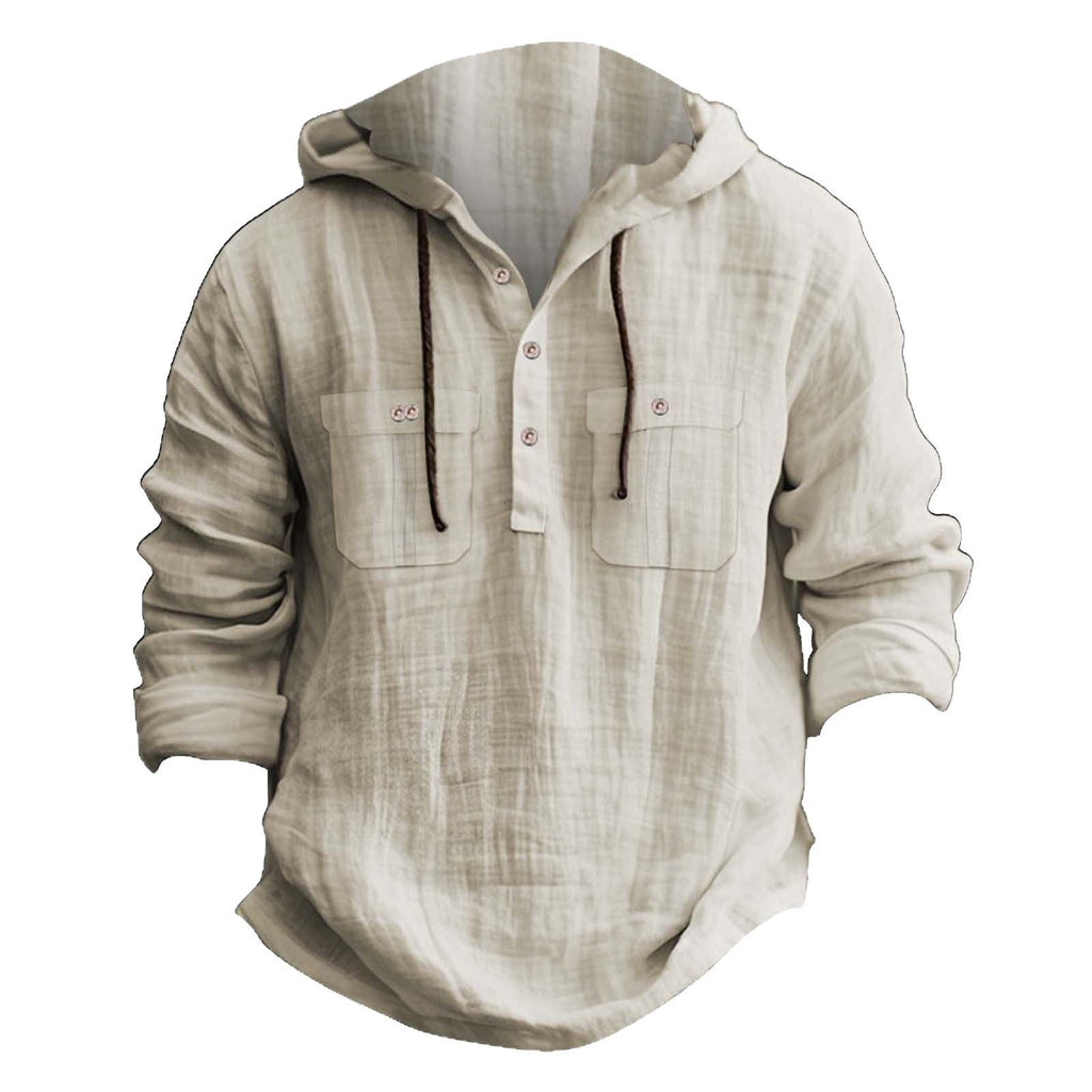 Men’s Cotton Linen Hoodie – Casual Loose Fit Pullover