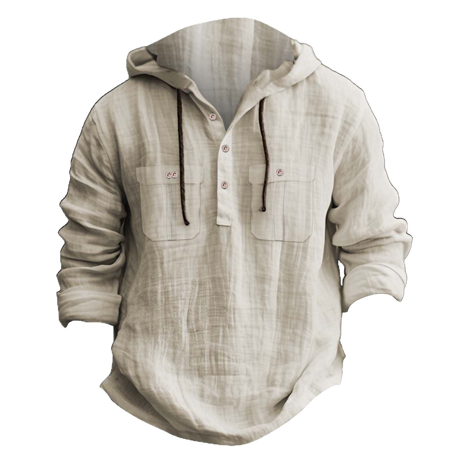 Men’s Cotton Linen Hoodie – Casual Loose Fit Pullover