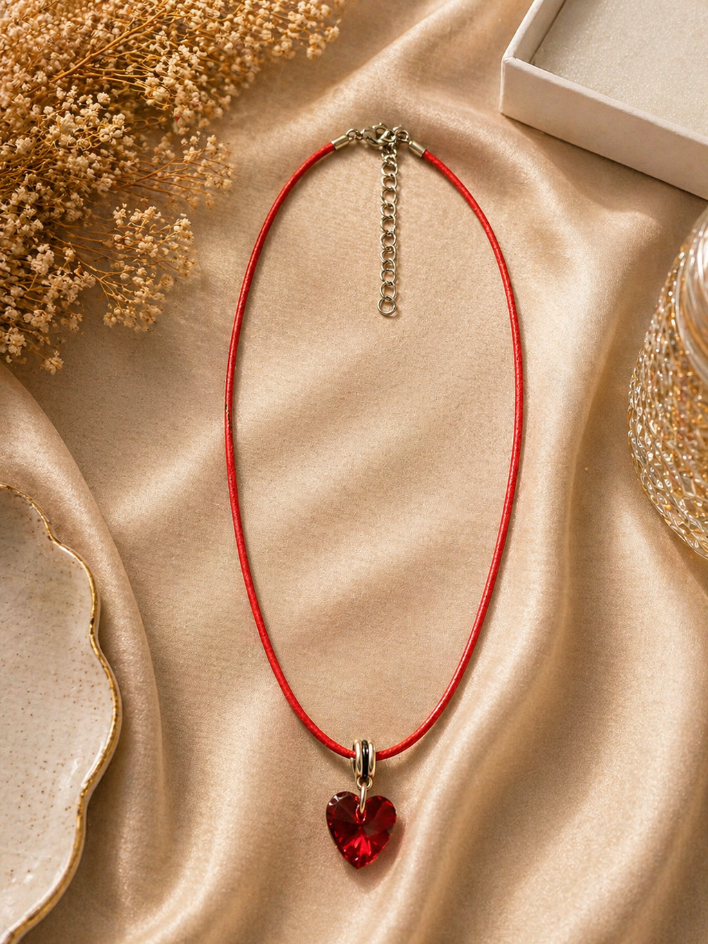 Crystal Heart Cord Necklace – Minimalist Love Pendant