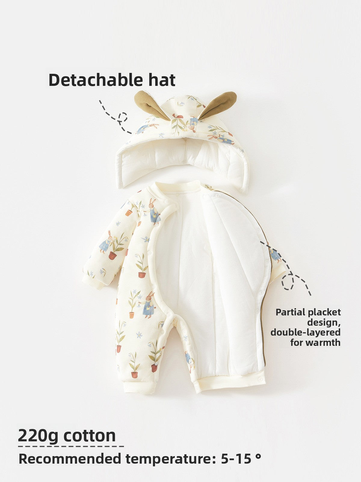 Thickened Cotton Baby Hooded Romper – 100% Cotton Winter Jumpsuit