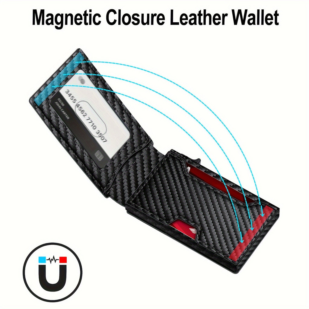Carbon Fiber Style RFID Blocking Wallet – Slim Magnetic Bifold Card Holder
