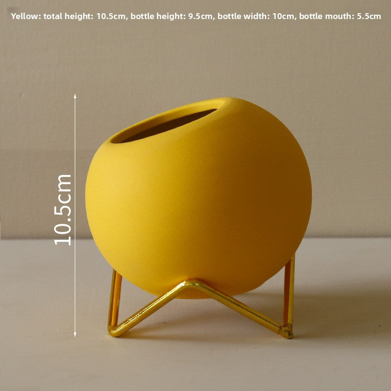 Nordic Decorative Potted Plant – Modern Ceramic & Iron Frame Succulent Ornament