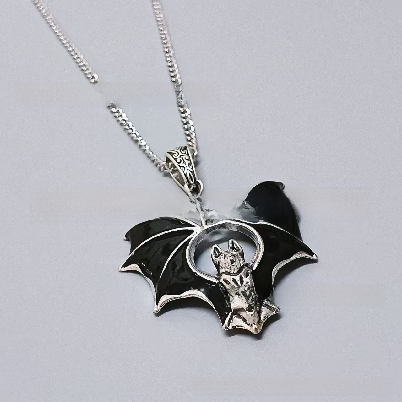 Gothic Bat Heart Necklace