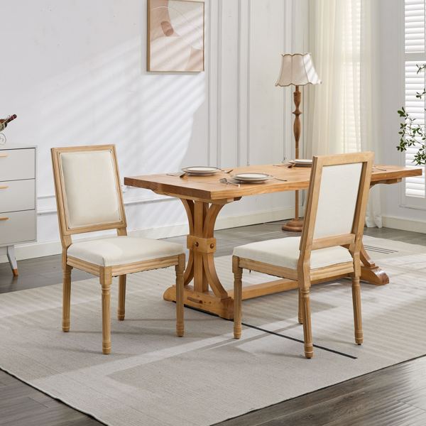 French Country Linen Dining Chair with Rattan Back – Solid Wood Frame