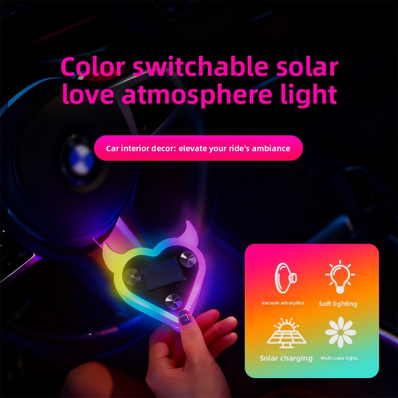 Solar LED Car Interior Light – Heart-Shaped Multi-Color Decorative Lamp