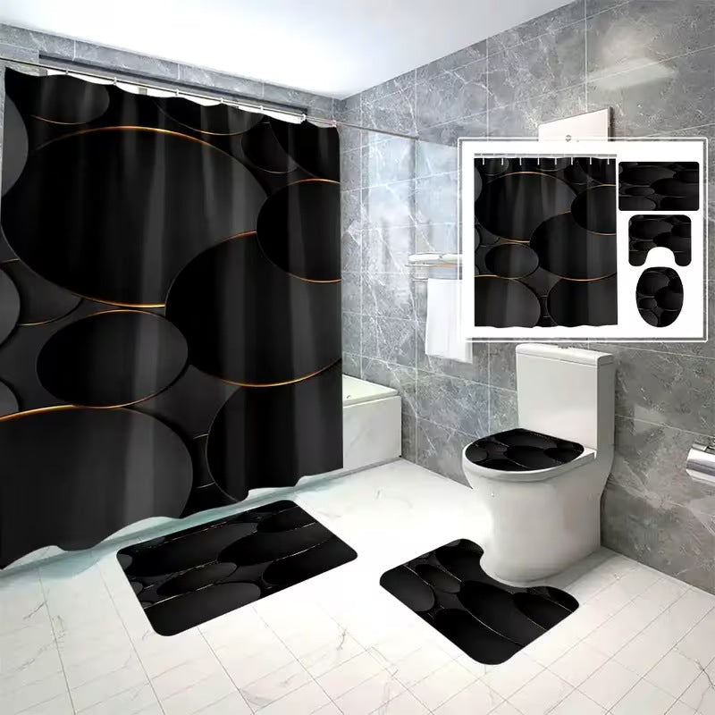Geometric Shower Curtain Set – 4-Piece Bathroom Decor with Mats
