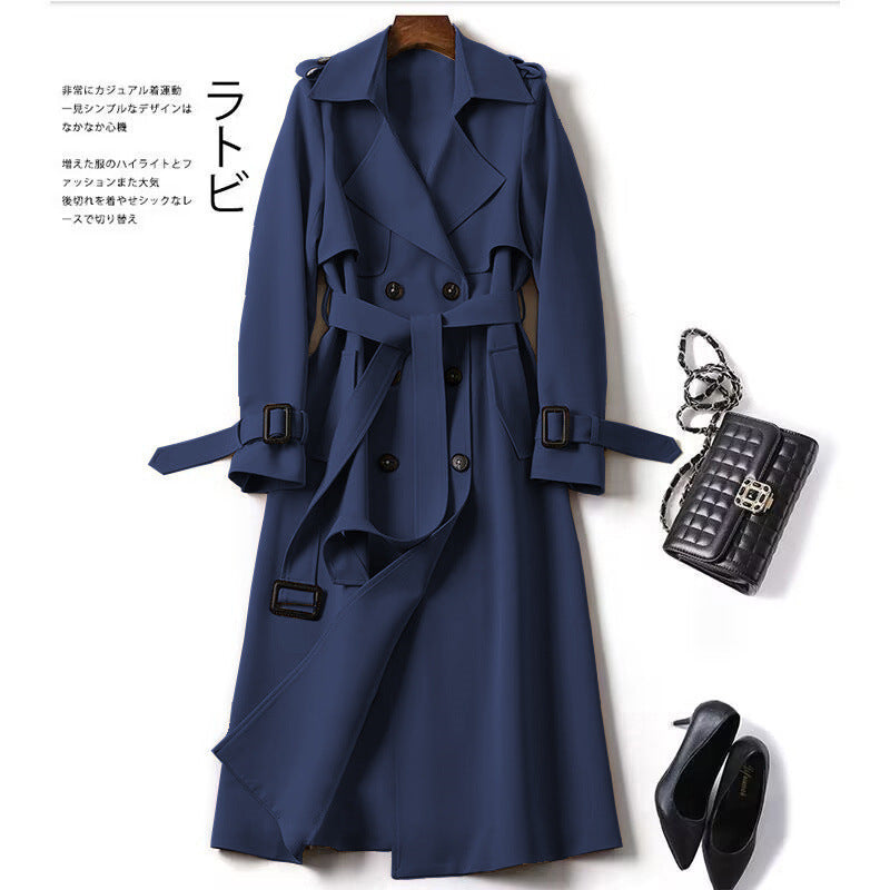 Slim Fit Double-Breasted Trench Coat – Long Lapel Classic Overcoat