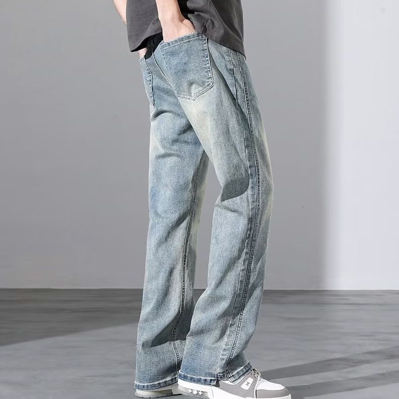Vintage Washed Distressed Straight-Leg Denim Jeans – Loose Fit Cotton Pants