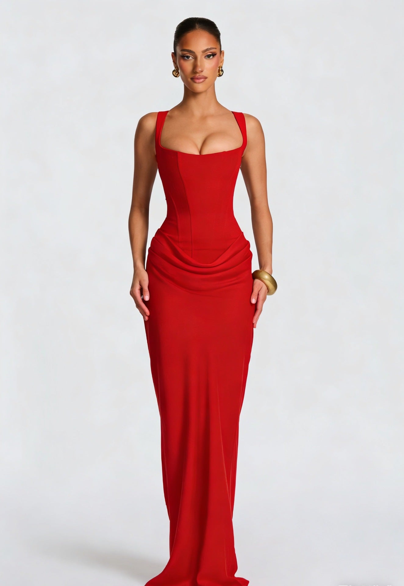 Slim Fit Fishbone Strap Bodycon Maxi Dress – High Waist Sleeveless Gown