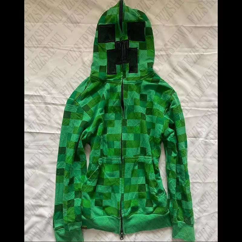 Minecraft Mob Plaid Hooded Zipper Jacket
