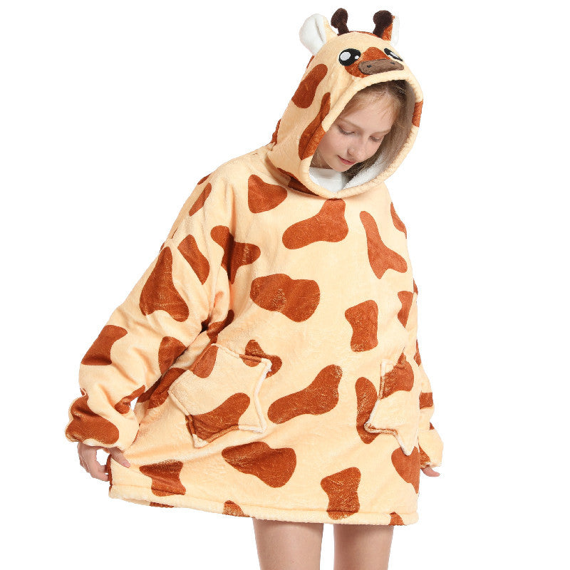 Kids Hooded Flannel Pajama Set – Thick Warm Cartoon Sleepwear (Unisex)