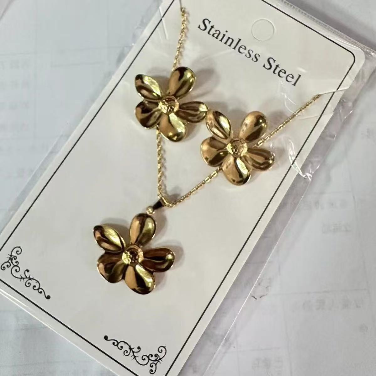 Stainless Steel Geometric Jewelry Set – Sea Life Pendant Necklace & Earrings