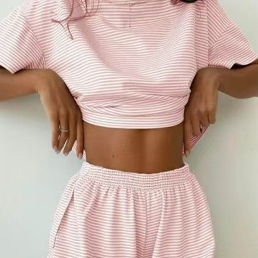Women’s Striped Pajama Set – Short Sleeve Top & Shorts Lounge Sleepwear