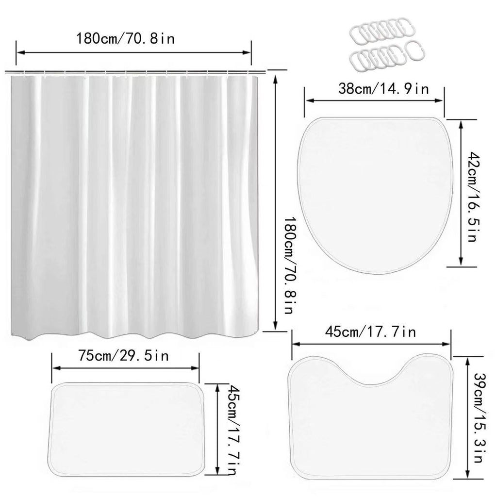 Geometric Shower Curtain Set – 4-Piece Bathroom Decor with Mats