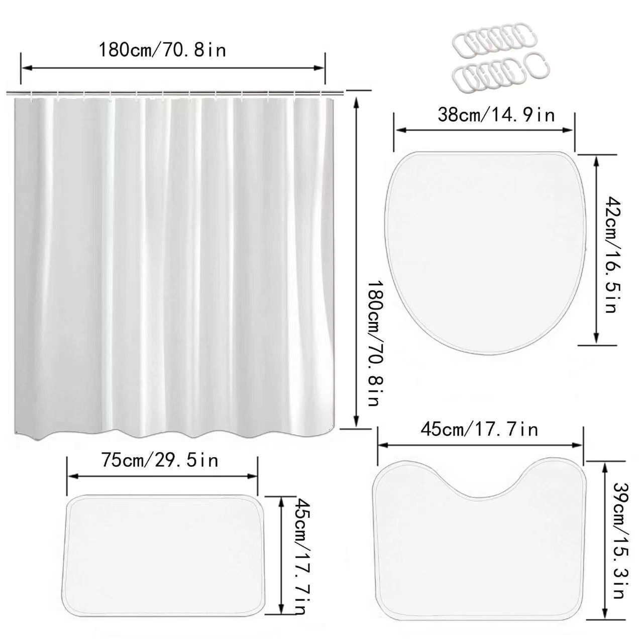 Geometric Shower Curtain Set – 4-Piece Bathroom Decor with Mats