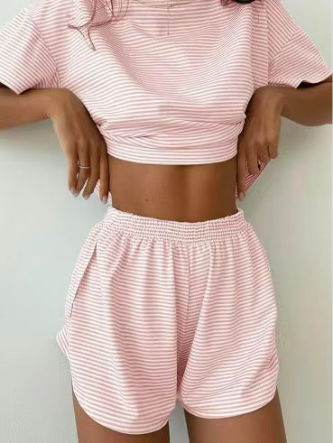Women’s Striped Pajama Set – Short Sleeve Top & Shorts Lounge Sleepwear