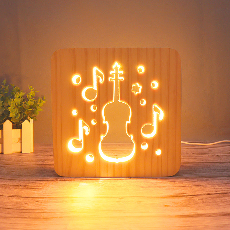 3D Wooden Projection Night Light – LED Carved Ambient Table Lamp