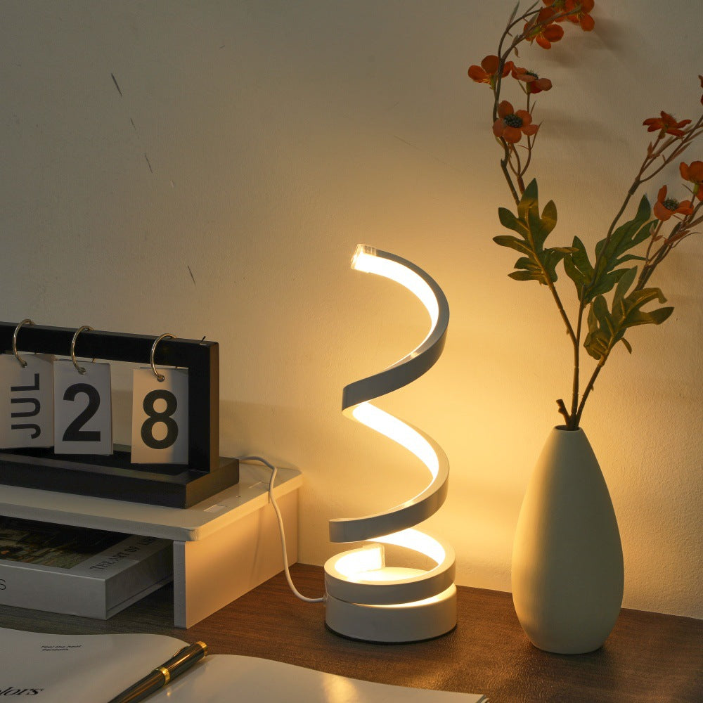 Modern Spiral LED Table Lamp – USB Dimmable Ambient Light
