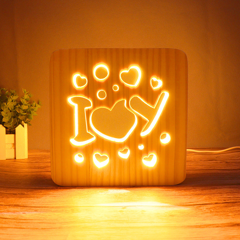 3D Wooden Projection Night Light – LED Carved Ambient Table Lamp