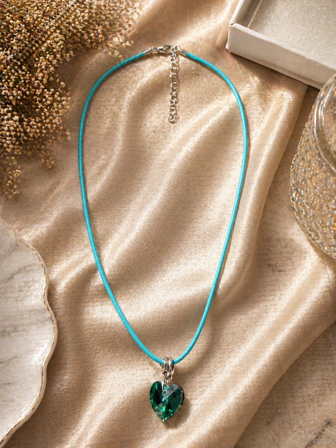 Crystal Heart Cord Necklace – Minimalist Love Pendant
