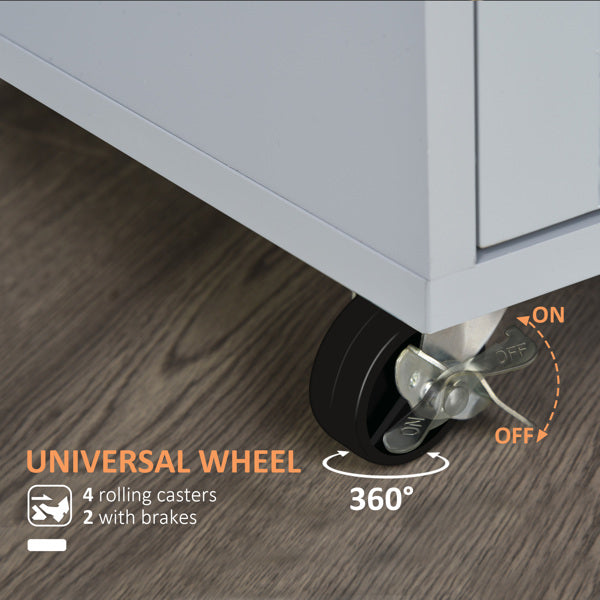 Rolling Kitchen Island Cart with Storage Drawer &amp; Adjustable Shelves – Gray