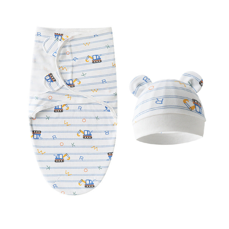 Pure Cotton Baby Swaddle Cocoon – Anti-Startle Newborn Sleep Wrap with Matching Hat