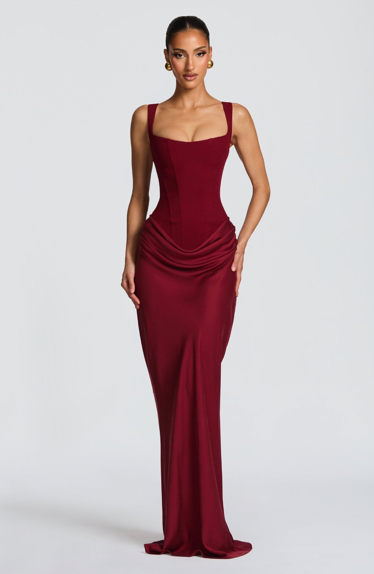 Slim Fit Fishbone Strap Bodycon Maxi Dress – High Waist Sleeveless Gown
