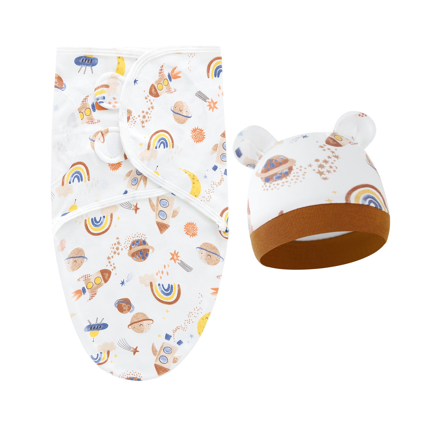 Pure Cotton Baby Swaddle Cocoon – Anti-Startle Newborn Sleep Wrap with Matching Hat