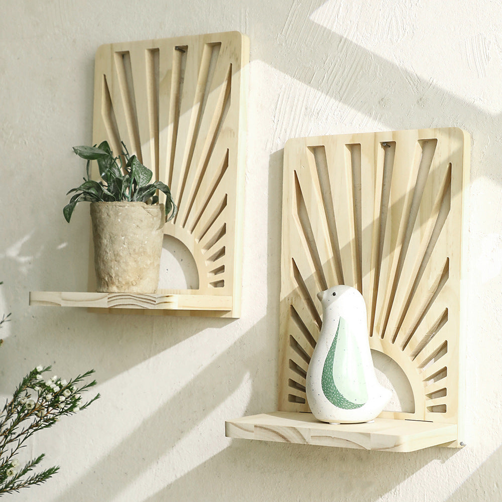Fan-Shaped Wall Shelf – Solid Wood Decorative Flower Pot Rack