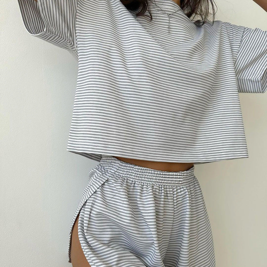 Women’s Striped Pajama Set – Short Sleeve Top & Shorts Lounge Sleepwear