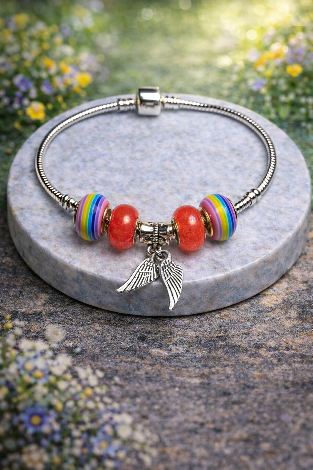 925 Sterling Silver Charm Bracelet – Snake Chain with Beads - Multicolor