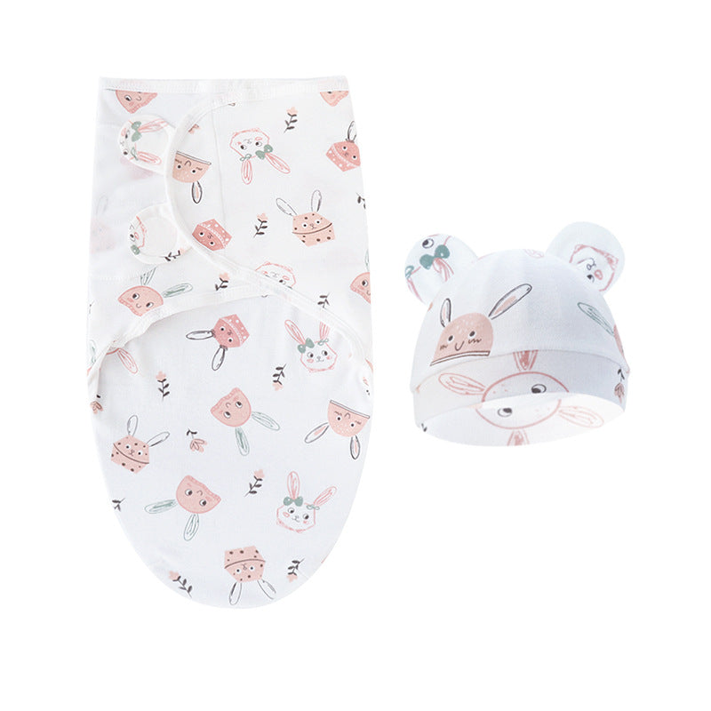 Pure Cotton Baby Swaddle Cocoon – Anti-Startle Newborn Sleep Wrap with Matching Hat