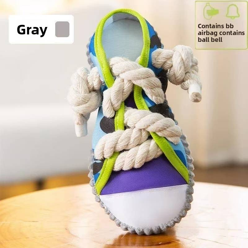 Dog Squeaky Shoe Toy – Canvas & Cotton Rope Chew Toy for Pets