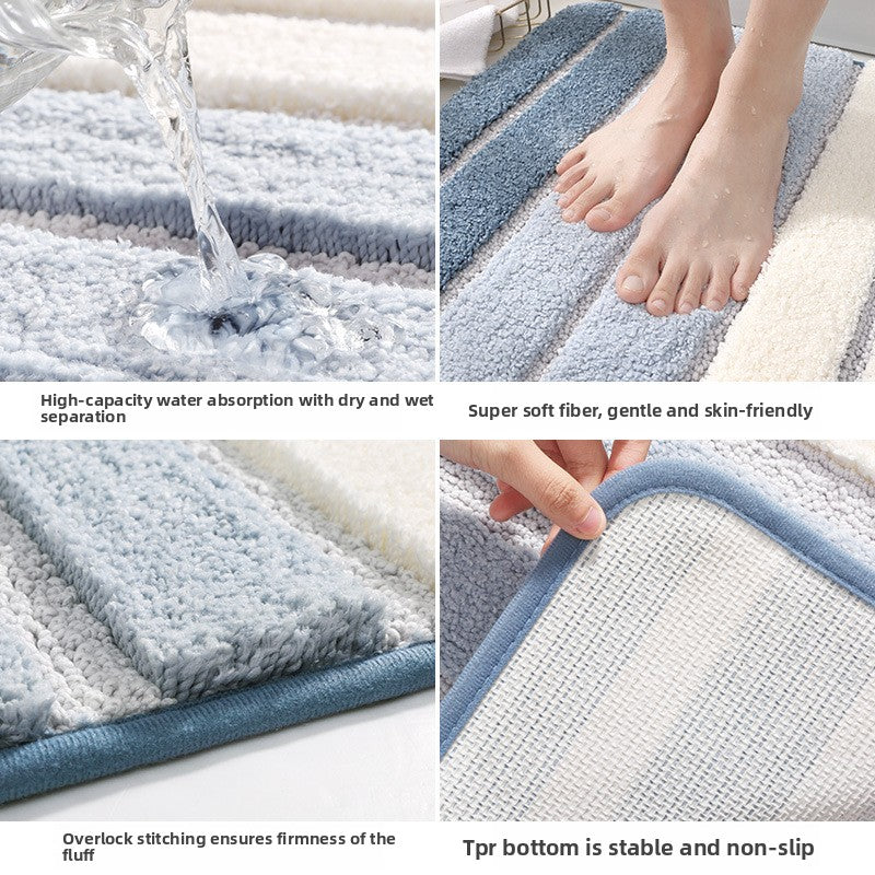Plush Non-Slip Floor Mat – Absorbent Quick-Dry Striped Rug