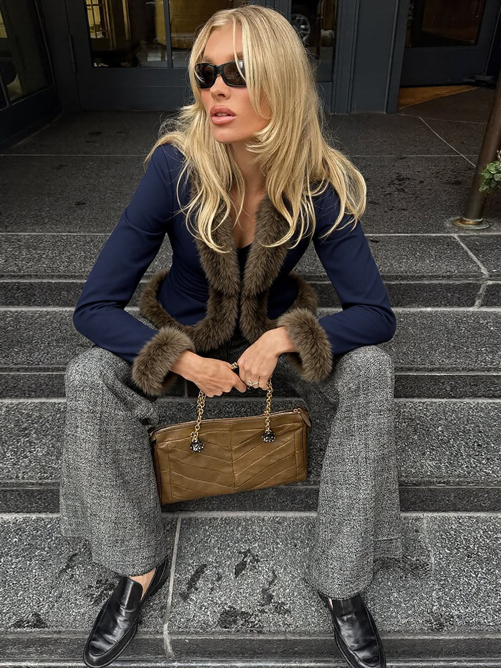 Slim Fit V-Neck Jacket – Plush Detail Streetwear Cardigan