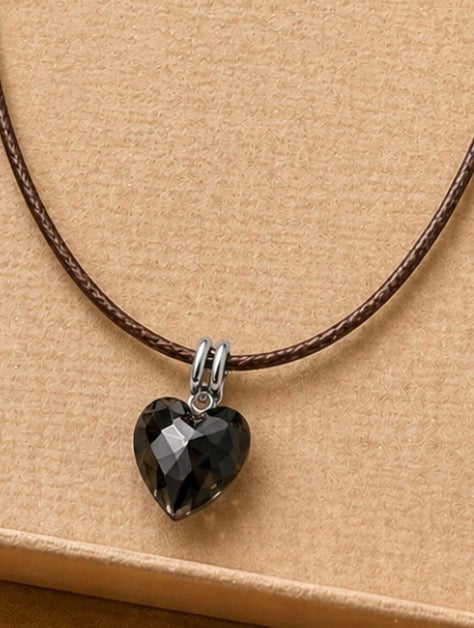 Crystal Heart Cord Necklace – Minimalist Love Pendant