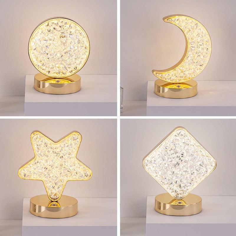 Crystal Star & Moon Night Light – Rechargeable Touch Lamp with Dimmable LED