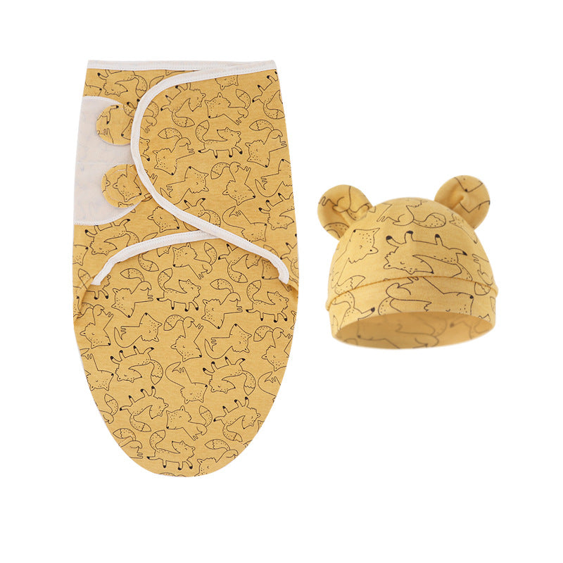 Pure Cotton Baby Swaddle Cocoon – Anti-Startle Newborn Sleep Wrap with Matching Hat