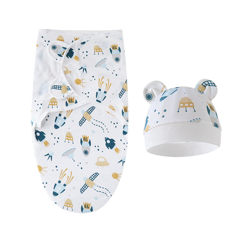 Pure Cotton Baby Swaddle Cocoon – Anti-Startle Newborn Sleep Wrap with Matching Hat
